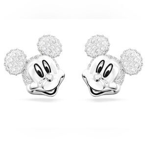 NIB Swarovski Silver Mickey Mouse Crystal Studs in White Rhodium